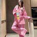 Striped Long-sleeved Pajamas Women's Long-pants Set For Home Use