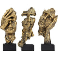 Party Decorations & Accessories - Set Of 3: These Serene Human Faces Are Golden Abstract Art Pieces Made Of Synthetic Re