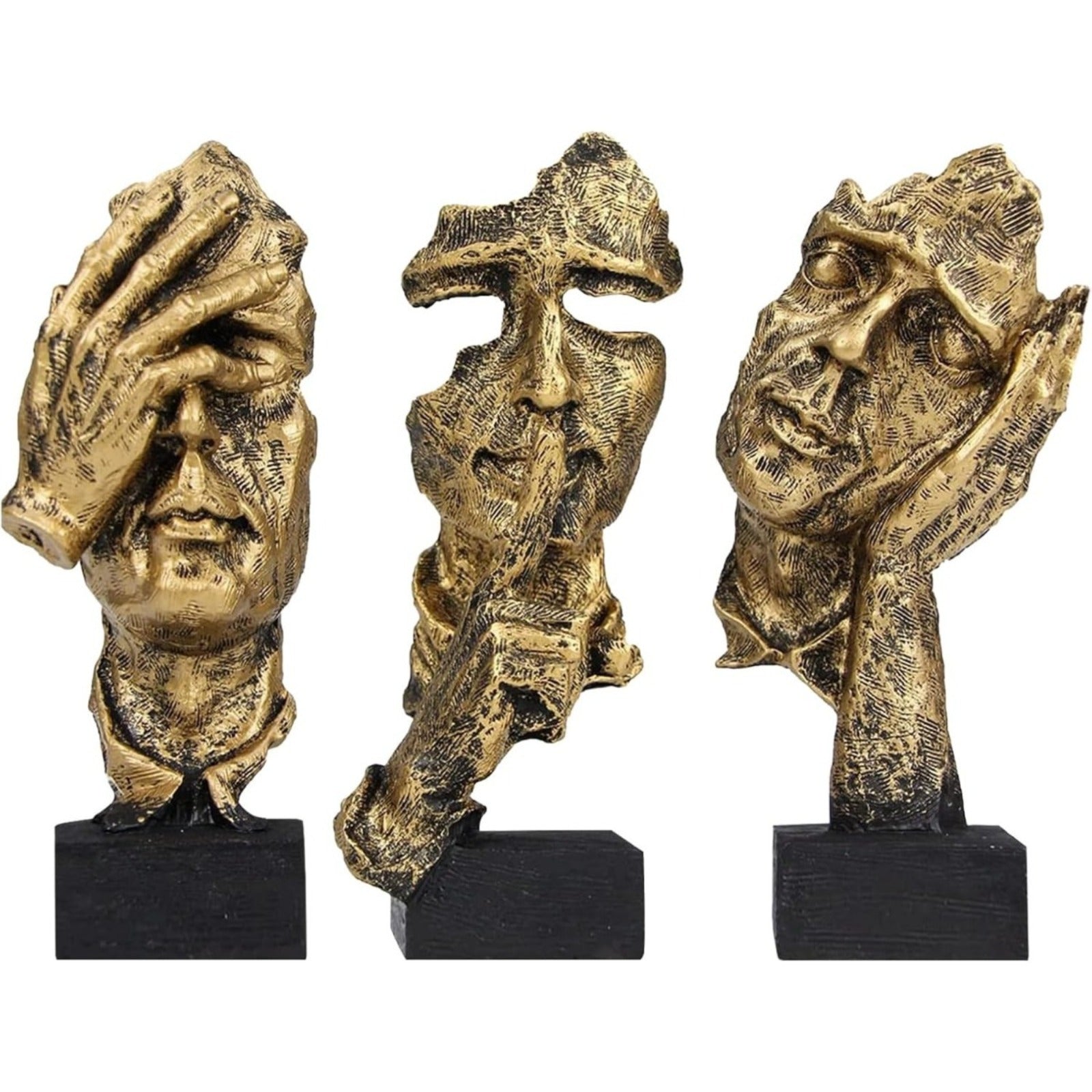 Party Decorations & Accessories - Set Of 3: These Serene Human Faces Are Golden Abstract Art Pieces Made Of Synthetic Re