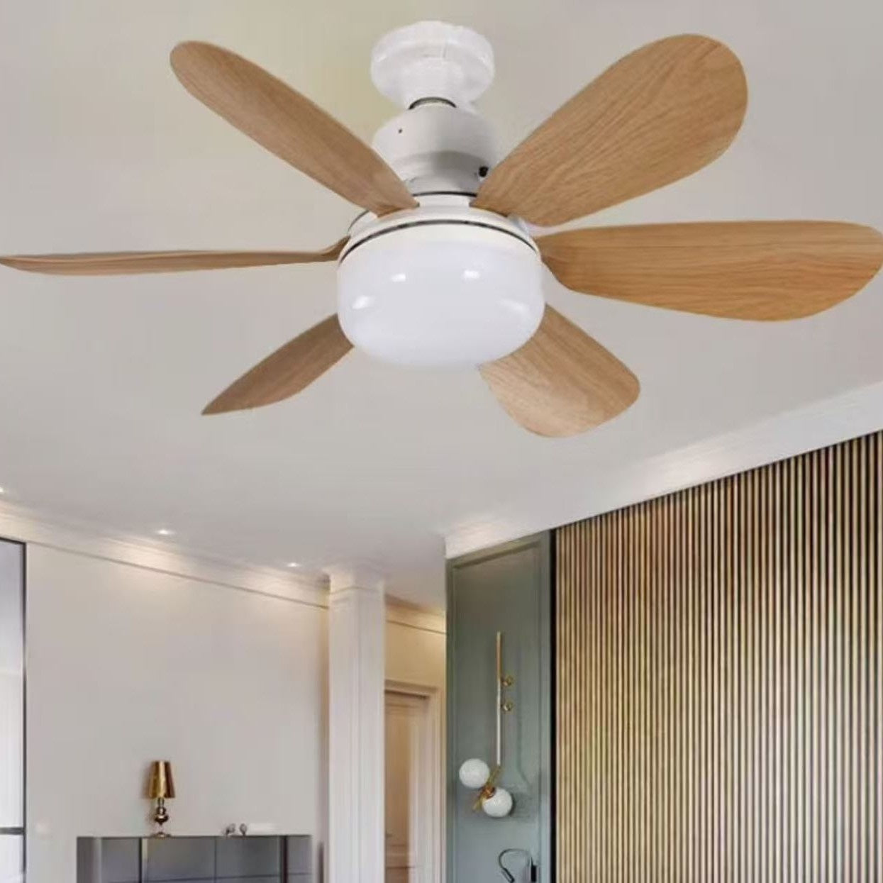 Home Silent Small Fan Light, Wood Grain, For Dining Room And Bedroom