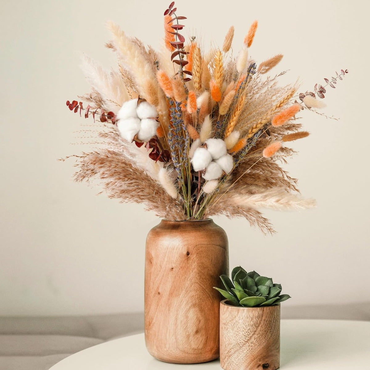 84-Piece Fall Dried Flower Bouquet – Boho Fall Decor With Pampas Grass, Cotton, And Orange Rabbit Tails – Fall Flower Ar