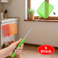Set Of 6 Fly Swatters: 2 Red + 2 Orange + 2 Green Retractable Insect Traps For Home, Events, And Parties